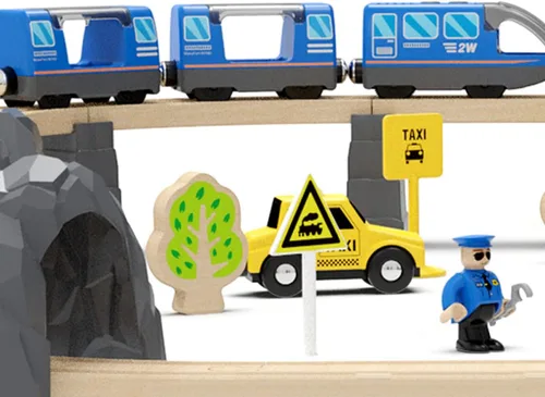Miniatura 7 de TOPLIVING Tren motorizado para pista de madera, juego de 3 piezas de juguetes de tren para niños de 3, 4, 5 años, tren a batería compatible