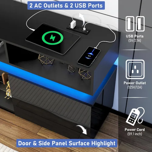 Miniatura 3 de chartustriable Soporte de TV LED para TV de 80 pulgadas, centro de entretenimiento alto moderno con tomas de corriente, soporte de TV de alto