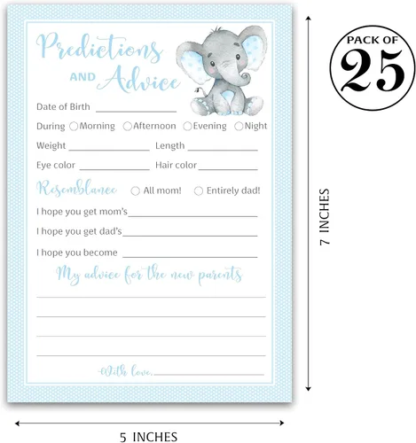 Miniatura 2 de Blue Elephant - Tarjetas de predicción y consejos – Paquete de 25 – Juegos de baby shower para niños, nuevos padres, mamá y papá futuros, mensaje