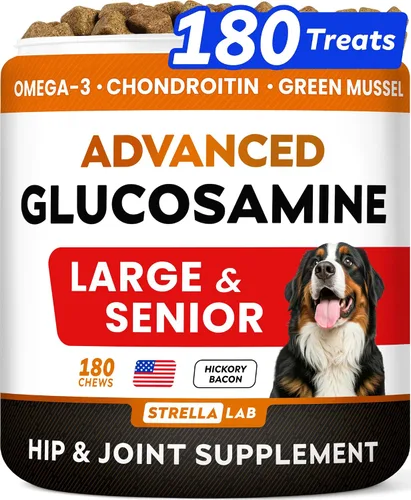 Miniatura 11 de STRELLALAB Suplemento avanzado de glucosamina para cadera y articulaciones para perros mayores, mejillón y colágeno de labios verdes, alivio