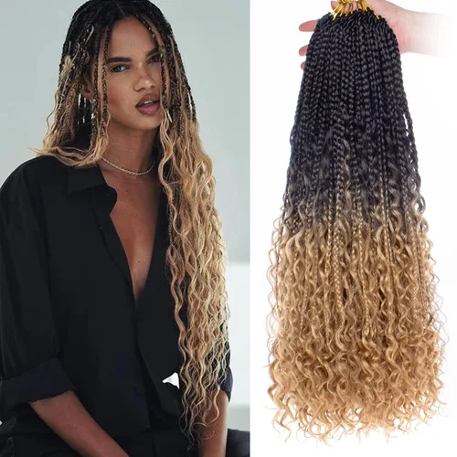 Miniatura 32 de Unionbeauty - 8 paquetes de trenzas bohemias de diosa en caja, de ganchillo de pelo para mujer negra, 8 pulgadas de trenzas de caja bob bohemias