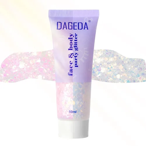 Miniatura 14 de DAGEDA Gel de purpurina corporal, lentejuelas de gel corporal con purpurina para la cara, sombra de ojos líquida, purpurina gruesa para cara, Sirena