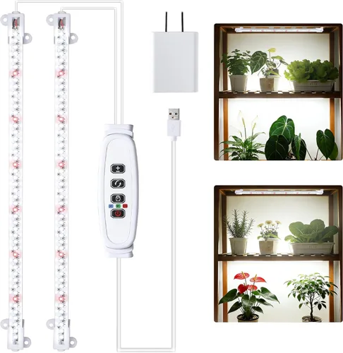 Miniatura 17 de RWNTAO Lámpara de cultivo de una tira de 2 unidades, tiras de luz LED de espectro completo para plantas de interior con temporizador de encendido