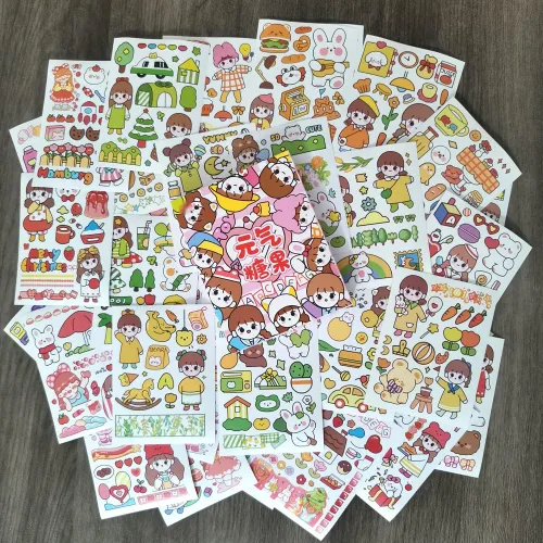 Miniatura 3 de Juego de calcomanías Kawaii Washi (50 hojas) para la vida diaria de la niña, escuela, tiempo libre, viajes, camping, bricolaje, calcomanías