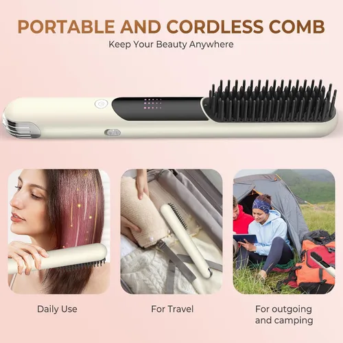 Miniatura 8 de Ukliss Cepillo alisador de cabello inalámbrico, carga rápida USB-C para viajes por todo el mundo, 4 ajustes de calor y tecnología iónica