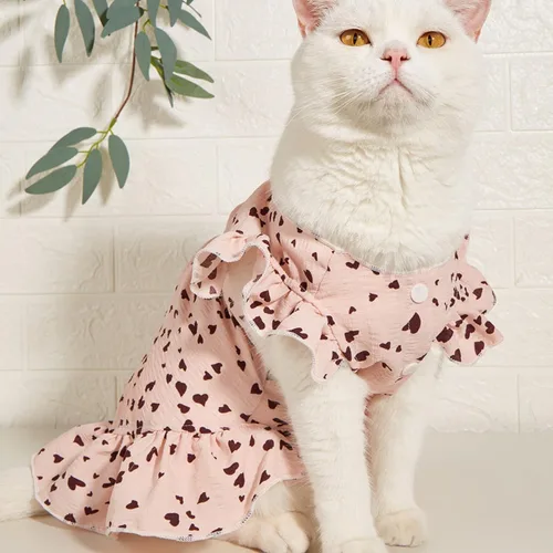 Miniatura 2 de Generic Vestido para perro con estampado de corazón rosa, talla XS, lindo vestido para perro, falda tutú para cachorro, chihuahua, cumpleaños