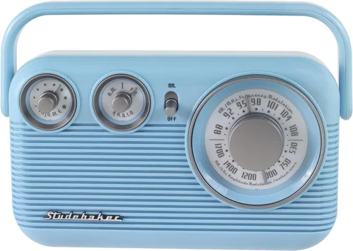 Miniatura 10 de Studebaker SB2003 Radio AM FM portátil retro Altavoz incorporado Alimentado por CA/batería Cable de entrada auxiliar (paquete) (Turquesa)
