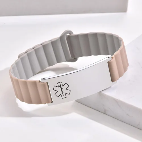 Miniatura 5 de Cómoda pulsera de identificación médica para hombres y mujeres, correa de silicona grabada personalizada, ajuste cómodo, pulseras de alerta médica
