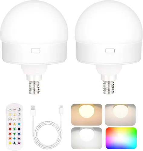 Miniatura 8 de Yochoice Bombilla de luz recargable con batería operada con control remoto E12, bombilla LED regulable con 15 colores seleccionables y 3