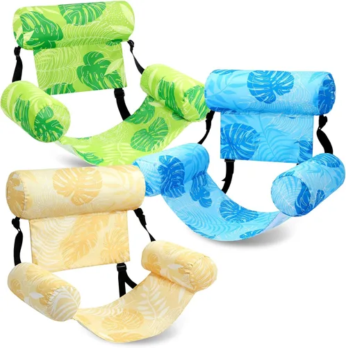Miniatura 15 de Paquete de 3 flotadores inflables para piscina, sillas flotantes para adultos, hamaca ajustable, silla flotante de agua, natación, patrón de plantas