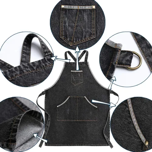 Miniatura 2 de Jeanerlor - Delantal de mezclilla de algodón para mujer y hombre, estilista ajustable de S a XL