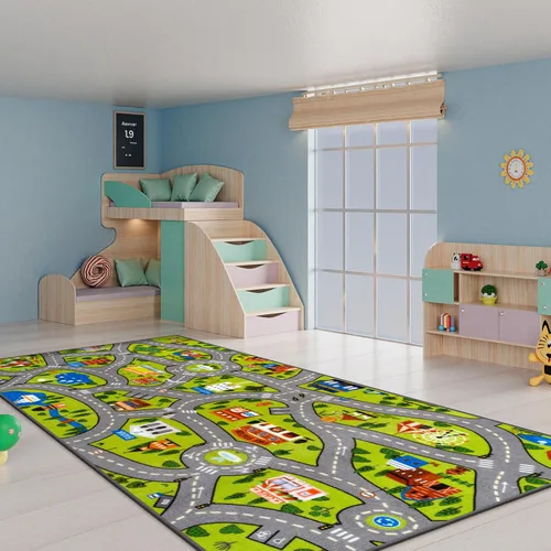 Miniatura 8 de STARUIA Alfombra de juego para niños, 60 x 32 pulgadas, ultra antideslizante, alfombra educativa para niños, alfombra de coche lavable