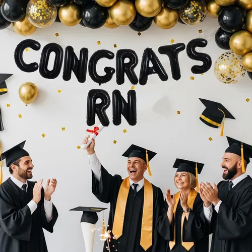 Miniatura 5 de TONIFUL Decoraciones de graduación de enfermeras 2026, globos negros de felicitaciones RN 2026 de 16 pulgadas RN 2026, pancarta de clase de 2026