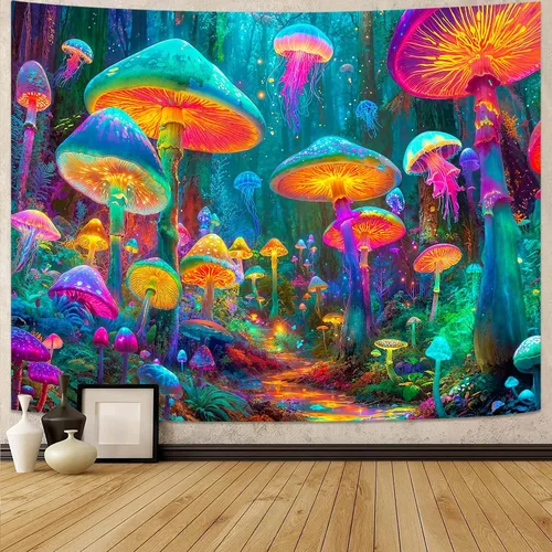 Miniatura 12 de Spenlife Blacklight - Fantástico tapiz de gato negro, tapiz de pared de gato reactivo que brilla con rayos UV para decoración de habitación, tapiz