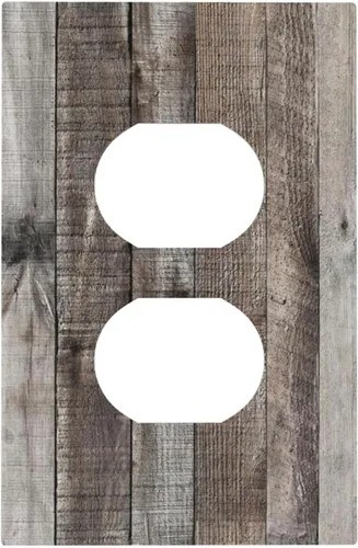 Miniatura 153 de Placa de pared dúplex de receptáculo de dispositivo de 1 gang de madera envejecida blanca gris con veta de tablón, cubierta de enchufe eléctrico
