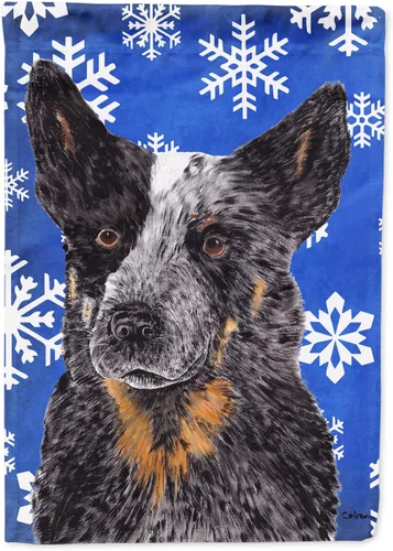 Miniatura 280 de Caroline's Treasures SC9374GF Bulldog English Snow flakes Holiday Garden Flag Buzón Bandera decorativa para patio exterior, patio, obras de arte
