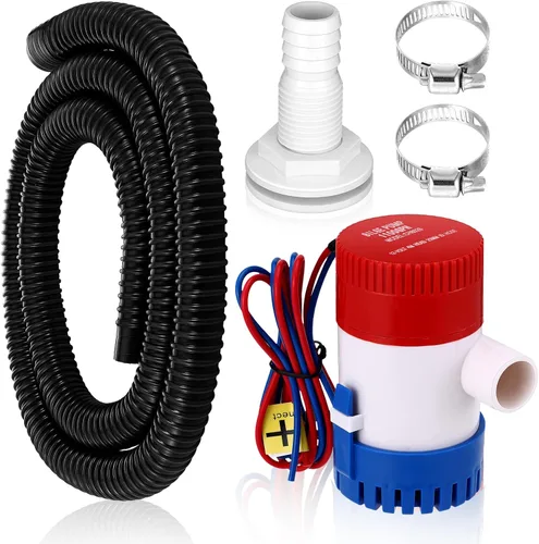 Miniatura 8 de Lounsweer Kit de plomería de bomba de sentina de 5 piezas, incluye bomba de agua de sentina eléctrica de 12 V, 2 abrazaderas de manguera de PVC, Gris