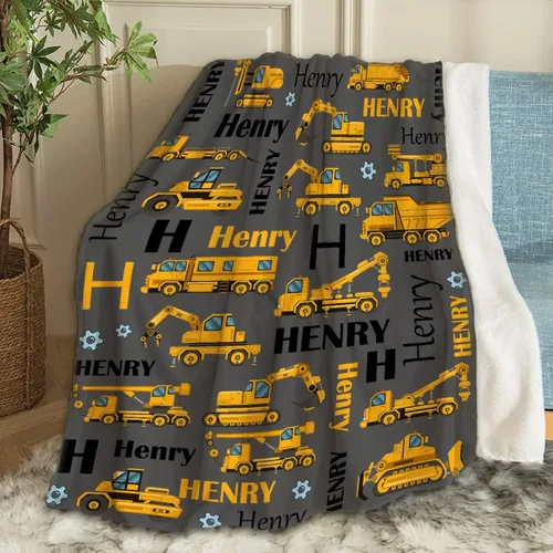 Miniatura 19 de Manta de Bebé Personalizada Camiones de Construcción Personalizados Camión Volquete Mantas con Nombre para Niños, Niñas y Pequeños Manta Suave