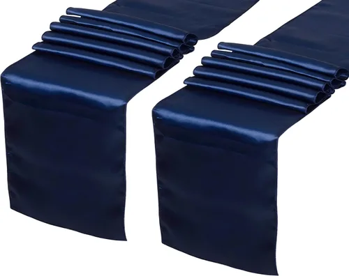 Miniatura 14 de Paquete de 5 caminos de mesa de satén azul bebé de 12 x 108 pulgadas de largo, satén brillante y sedoso para decoración de fiesta de cumpleaños