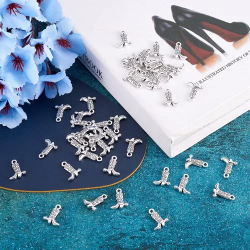 Miniatura 8 de Craftdady Colgantes de plata antigua para zapatos deportivos de metal 3D para pulseras, collares, joyería Bota vaquera de plata antigua