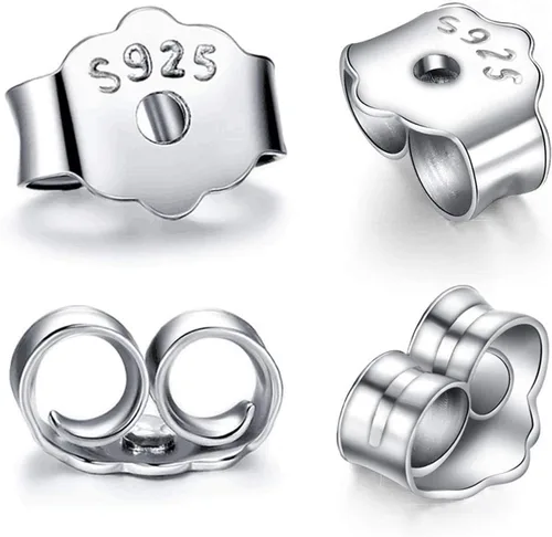 S925 Parte trasera de aretes de plata de ley de repuesto para tachuelas, 12 piezas/6 pares de respaldos de aretes perforados seguros para postes,