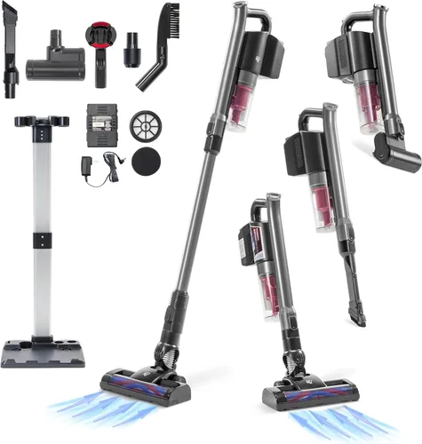 Miniatura 9 de IRIS USA Power Brush - Aspiradora inalámbrica para alfombras de bajo perfil y suelos duros, accesorios 4 en 1, indicador LED de succión de 9000 Pa