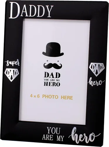 Miniatura 4 de DADDY YOU ARE MY Hero - Marco de fotos para el día del padre, regalo para papá, metal negro grabado 4 x 6 pulgadas (DADDY HERO vertical)