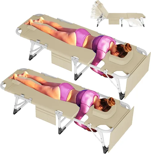 Miniatura 7 de ABORON Silla de bronceado resistente, silla de descanso plegable de 5 posiciones para exteriores con almohadilla, silla de playa portátil para tomar