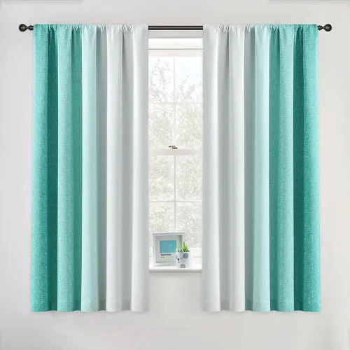 Miniatura 25 de Cortinas Ombre 100% Opacas de 63 Pulgadas de Largo 2 Paneles para Dormitorio Azul Blanco Patrón Degradado Oscurecimiento de Habitación Aislamiento
