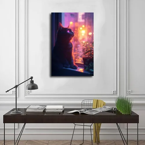 Miniatura 3 de ZMLIS Vaporwave Cat Wall Art – Y2K Cyber Aesthetic Poster – Retro Futuristic Room Decor Canvas Poster Wall Art Decor Print Picture Paintings for