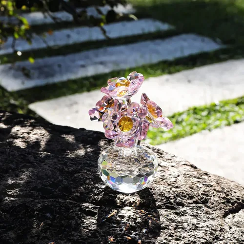 Miniatura 5 de Figura de flor rosa de cristal hecha a mano con jarrón redondo, regalos románticos de flores para mujeres en el día de San Valentín, día