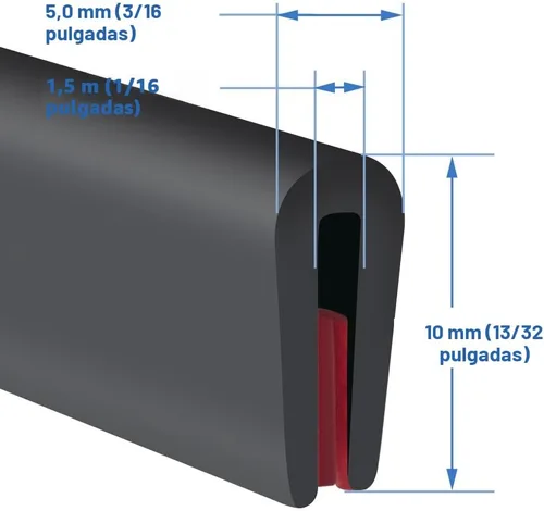 Miniatura 2 de Borde de goma protector autoadhesivo para chapa, material de etileno propileno dieno, ajuste de 1/16 pulgadas (1.6 mm), longitud 10 pies