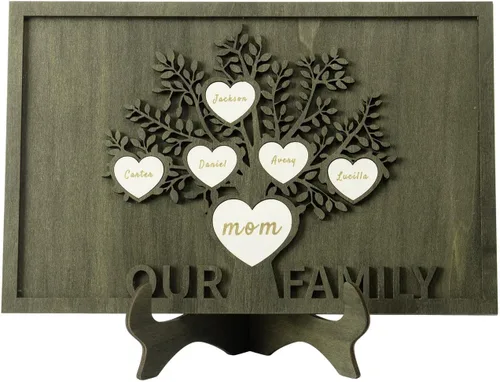 Miniatura 22 de Regalos para mamá, marco de árbol genealógico personalizado, placas de madera, recuerdos de genealogía, decoración del día de la madre, día del EL