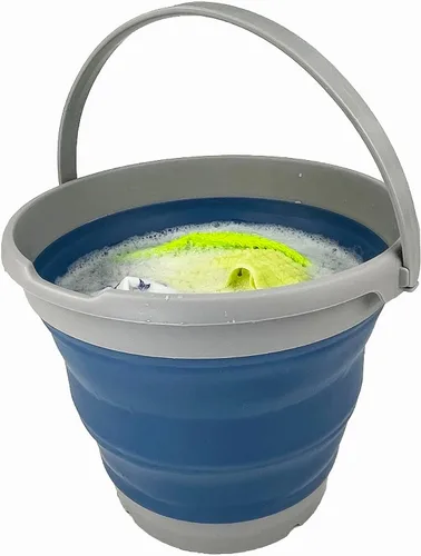 Miniatura 5 de SAMMART Cubo de plástico plegable de 10 L (2.6 galones), bañera redonda plegable con asa, cubo de pesca portátil, cubo de agua, ahorro desplegable