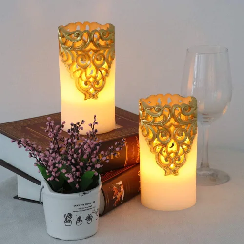 Miniatura 2 de Wondise - Velas sin llama con pilas y temporizador, vela de pilar LED de cera real con luz parpadeante para decoración del hogar, juego de 2