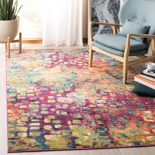 Miniatura 8 de SAFAVIEH MAD425H Madison Collection Alfombra decorativa cuadrada de 3', gris/naranja, diseño abstracto bohemio desgastado, no desprende pelusa
