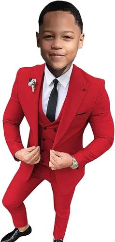 Miniatura 3 de Traje de 3 piezas con solapa de muesca, traje de fiesta para niños de un solo pecho, traje de fiesta de flores para niños, blazer y pantalones