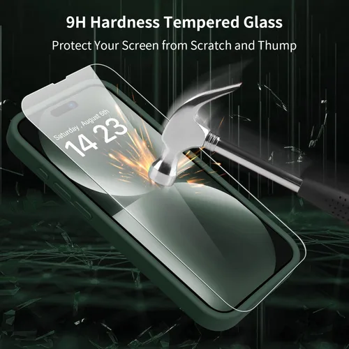 Miniatura 6 de bicol Funda para iPhone 15 Pro con protector de pantalla, protección mejorada del lente de la cámara, funda protectora de silicona líquida suave