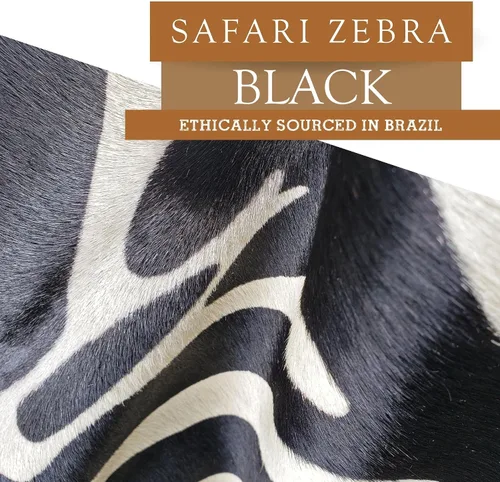 Miniatura 6 de Sunshine Cowhides Alfombra de piel de vaca 100% genuina con estampado salvaje de cebra negro sobre beige, alfombra de estilo moderno de piel
