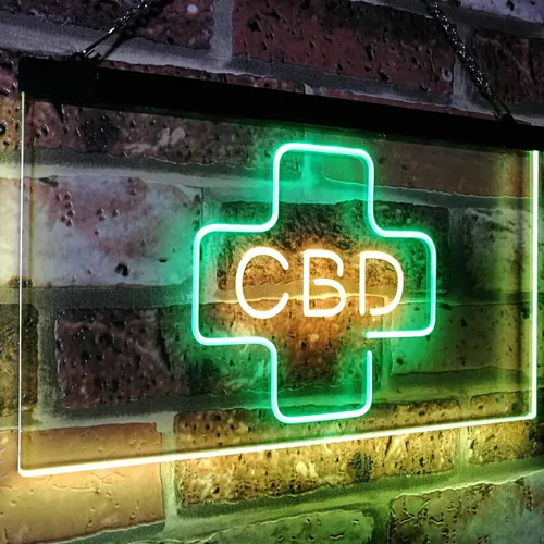 Miniatura 3 de ADVPRO CBD Sold Here Medical Cross Interior Dual Color LED Neon Sign Verde y Amarillo 16 x 12 pulgadas st6s43-i3083-gy