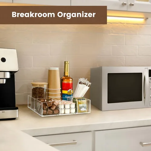 Miniatura 6 de BEYGORM Organizador de estación de barra de café acrílico para mostrador, organizador de refrigerios transparente para la sala de descanso