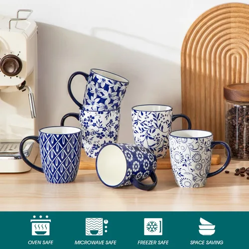 Miniatura 4 de vancasso SELENE Juego de 6 Tazas de Café, 12 Oz Tazas de Café de Porcelana con Asa, Taza de Té de Cerámica para Capuchino, Latte, Té, Cacao