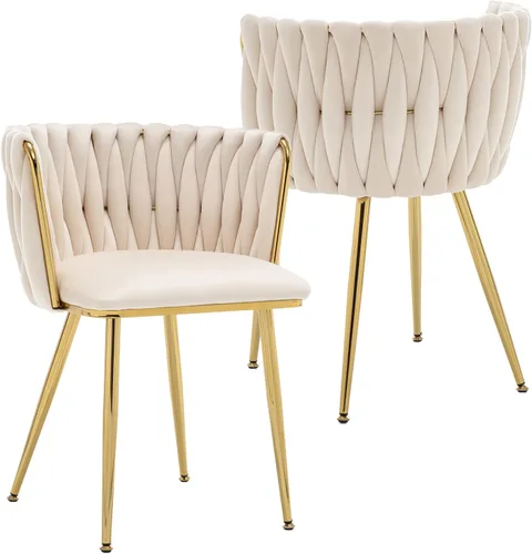 Miniatura 8 de Juego de 2 sillas de comedor de terciopelo Kiztir, sillas tapizadas de comedor con patas de metal dorado, lujosas sillas de comedor acolchadas
