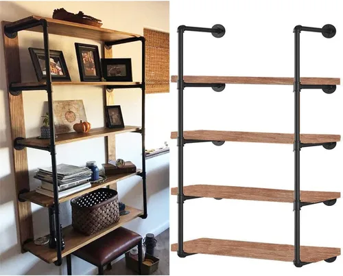 Estante de tubo de hierro industrial para montaje en pared, estante negro vintage retro para colgar en el techo, estante abierto para bricolaje,