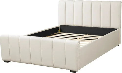 Miniatura 8 de Merax Cama de plataforma tapizada tamaño Queen con cabecero y estribo gruesos, marco de cama de tela de lino estilo bloque con patas de madera