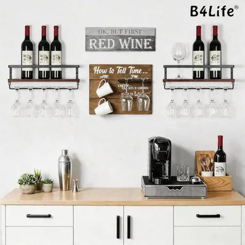 Miniatura 2 de B4Life Soporte para copas de vino montado en la pared, estante colgante para copas de vino para botellas de vino, estante de bar montado en la pared