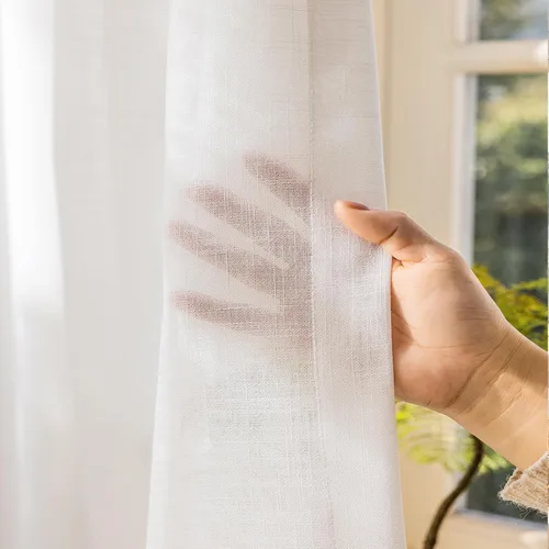 Miniatura 3 de Cortinas traslúcidas con textura de lino blanco de 54 pulgadas de largo, juego de 2 paneles de cortinas semitransparentes para sala de estar