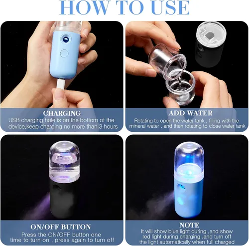 Miniatura 5 de Honoson 2 Nano Vaporizador Facial Portátil Nano Mister para Extensiones de Pestañas Recargable por USB 1 oz Aparato de Cuidado de la Piel Mano