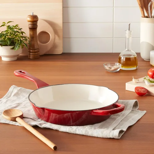 Miniatura 2 de Crock Pot Artisan - Sartén redonda de hierro fundido esmaltado, 8 pulgadas, color rojo escarlata