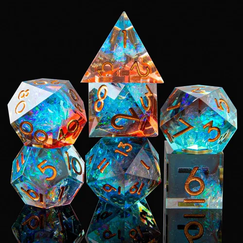 Miniatura 10 de Juego de dados DND de borde afilado de 8 piezas (extra D20) para Calabozos y Dragones – 2 D20 D4 D6 D8 D10 D12 D10% – Dados de resina poliédrica